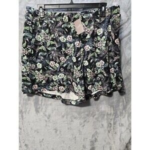 NWT J. Jill Wearever Collection Shorts  Womens 2X Pull on Black Floral Shorts